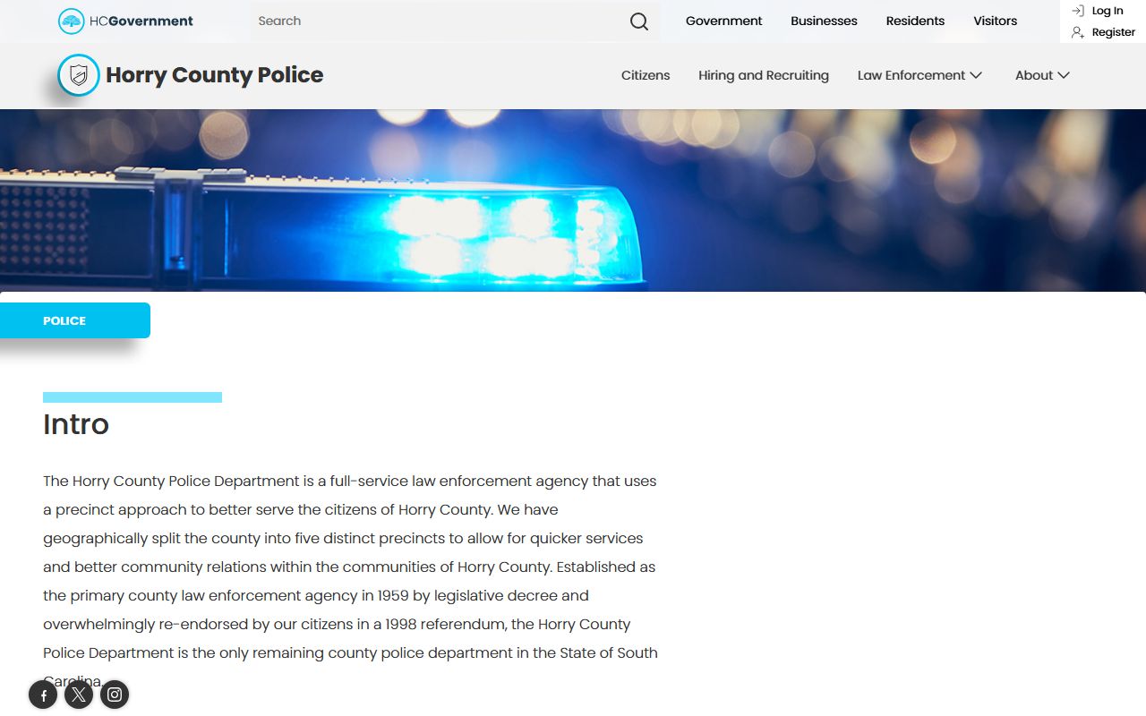 Horry County Police Department page for inmate population data