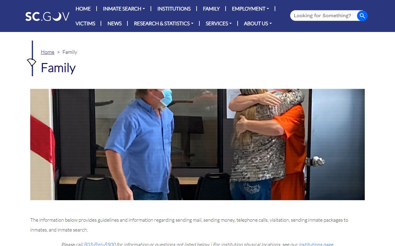 South Carolina SCDC family services for inmate population visitation