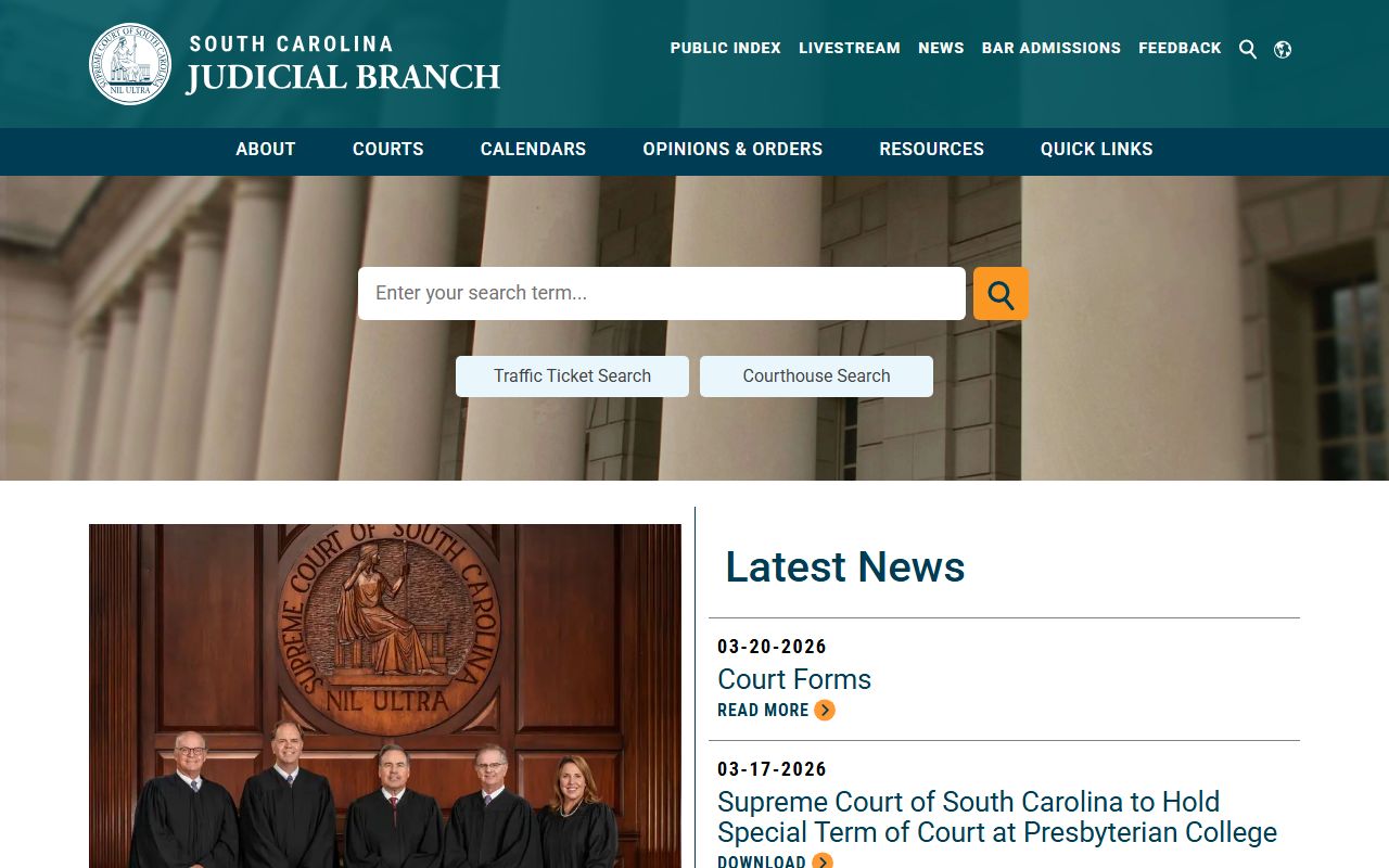 South Carolina Judicial Branch courts affecting inmate population