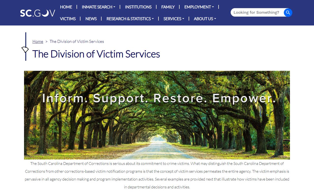 South Carolina SCDC victim services for inmate population notification